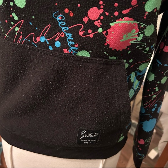 Switch Retro 90s Splatter Neon Paint Hoodie Sweatshirt Junior 12-14 W Small - Picture 2 of 8